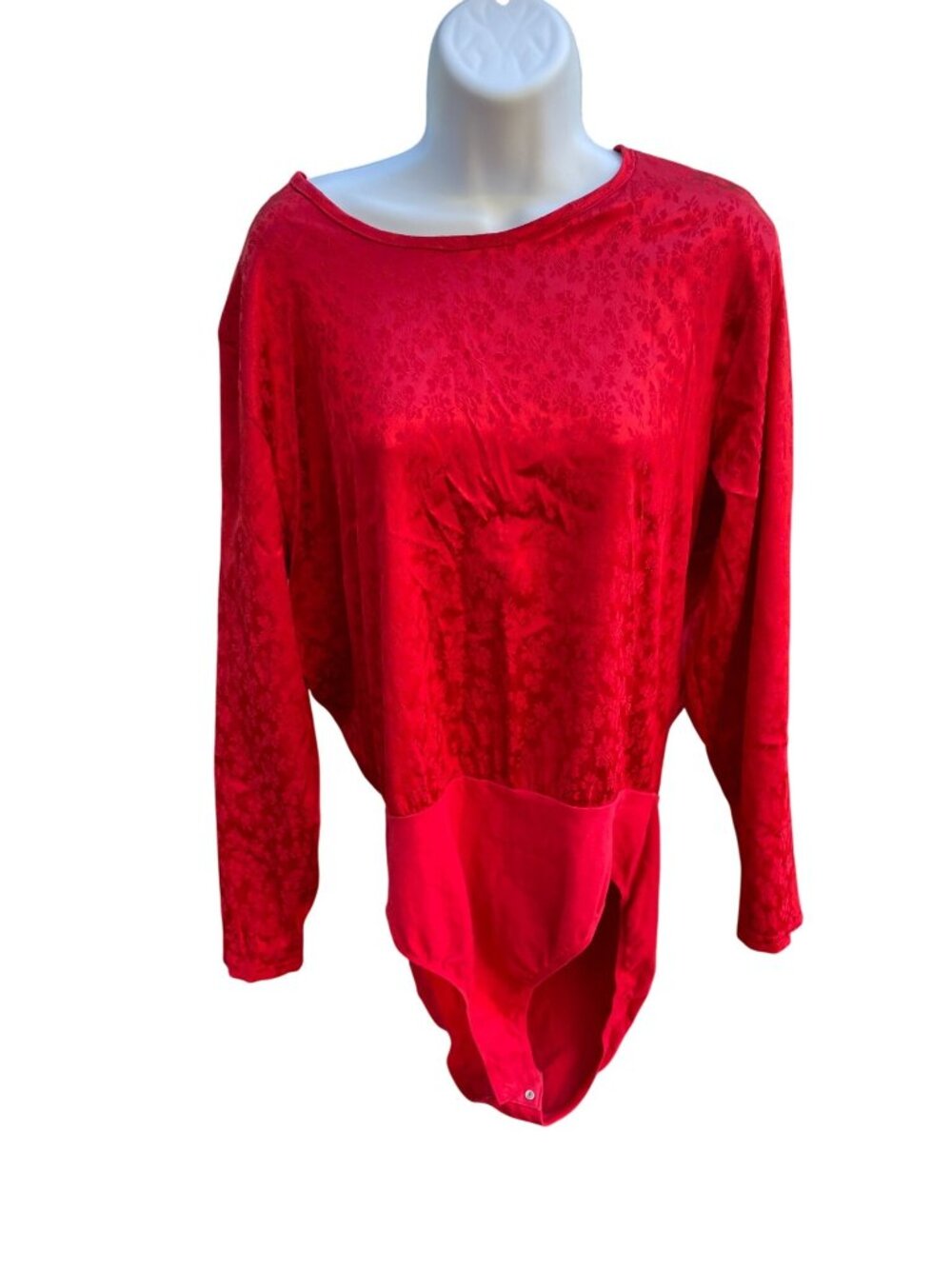 Bodysuit XL Vintage Worthington Red Floral Long Sleeve Vintage Made In USA